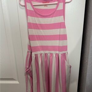 Pink and White Sleeveless Sundress with Pockets